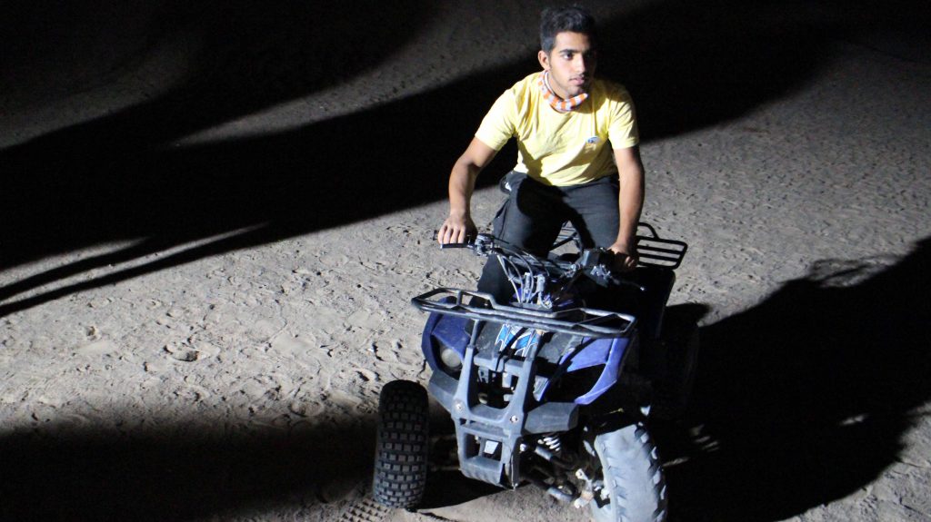 Riding motorbike in Yazd desert